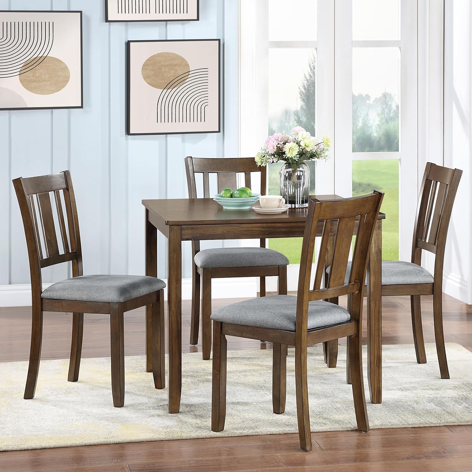 Walnut Square Wood Dining Table For Four People
