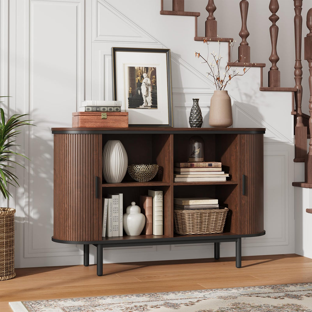 Mid Century Console Sliding Doors Walnut Storage