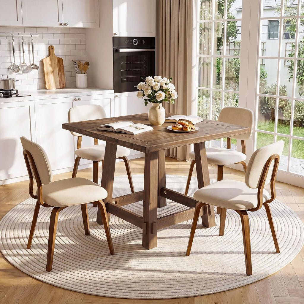 Farmhouse Square Wood Dining Table Seats Four
