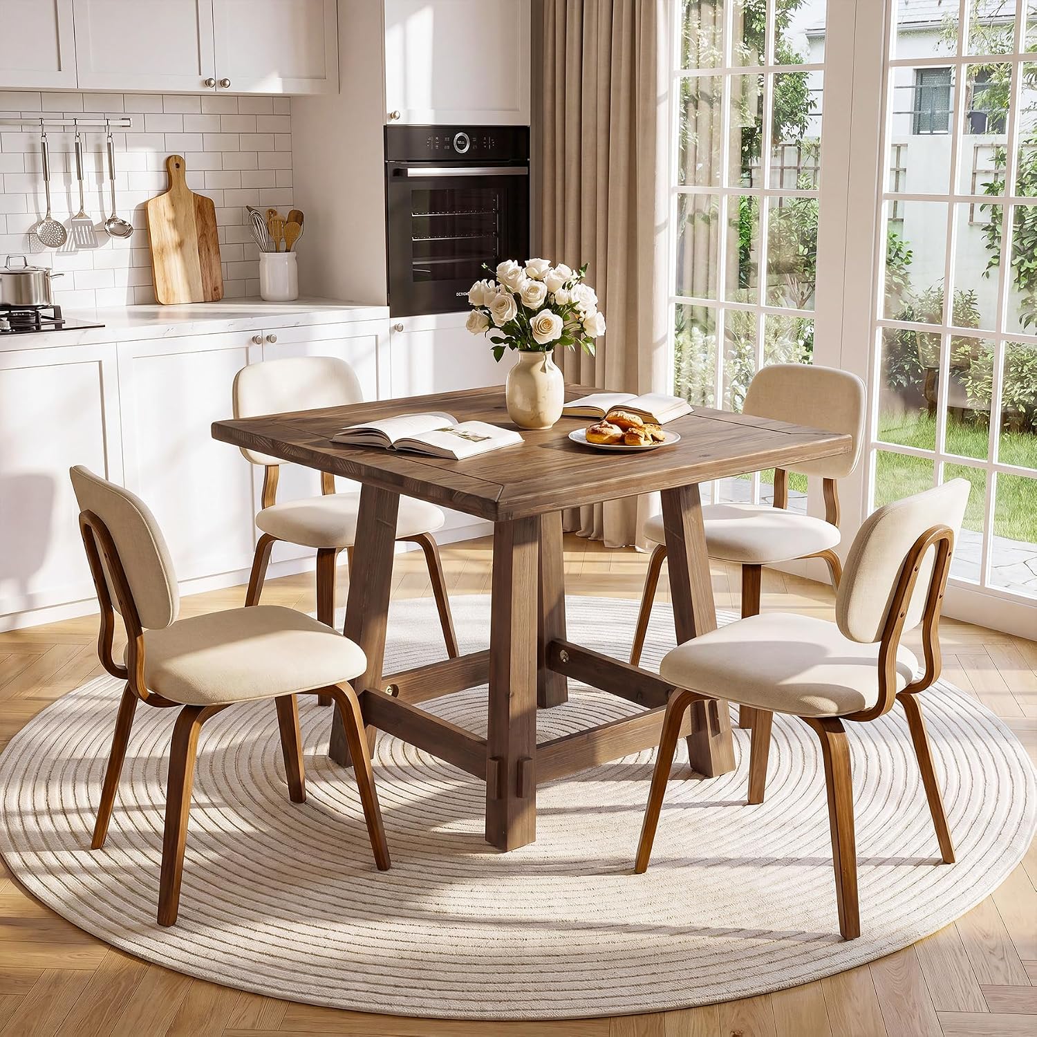 Farmhouse Square Wood Dining Table Seats Four