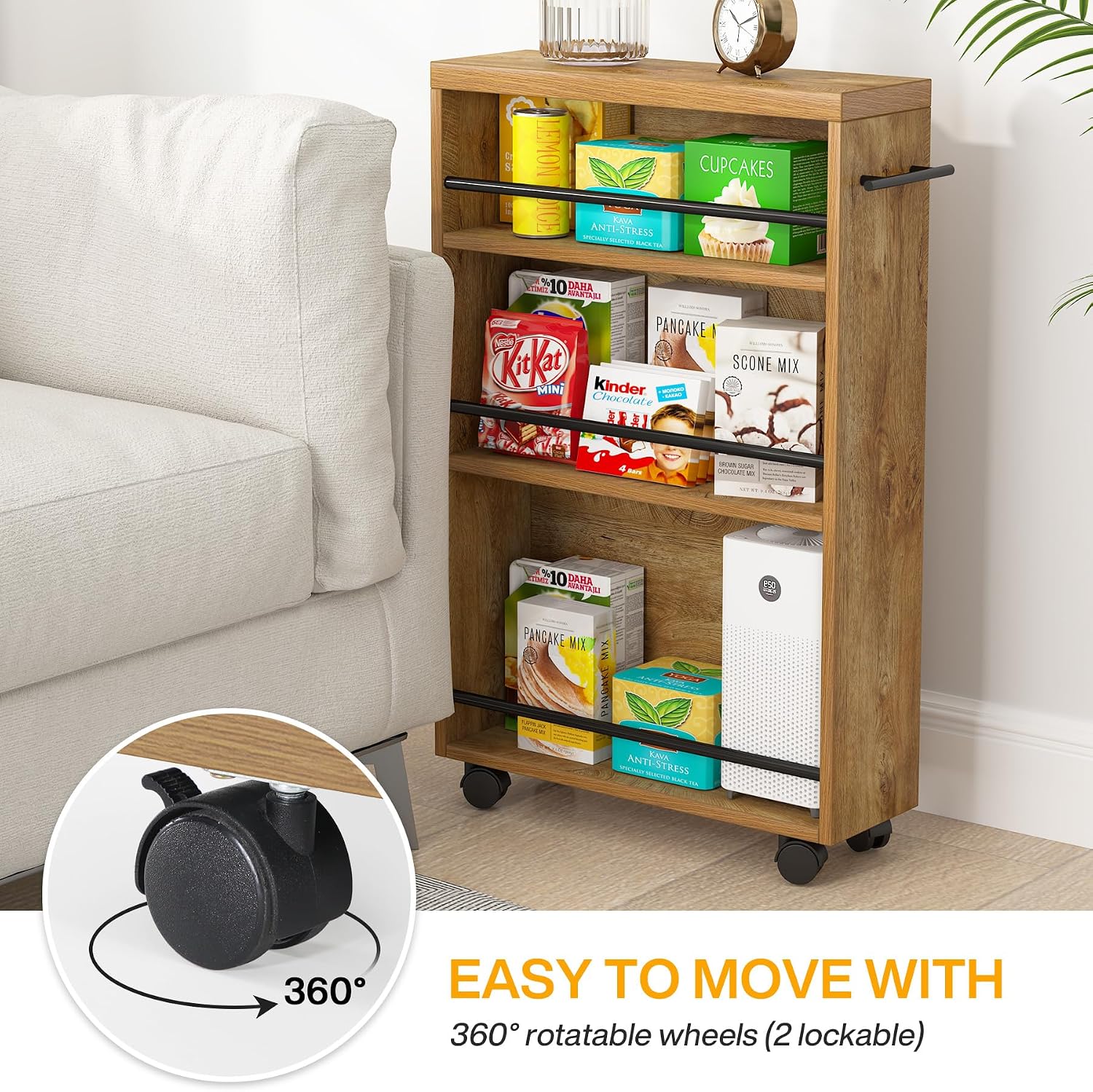4-Tier Slim Rolling Storage Cart With Handle