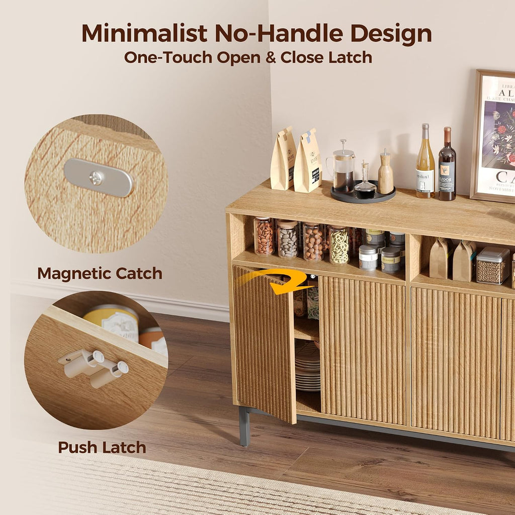 Fluted Sideboard Four Doors Open Storage Shelves