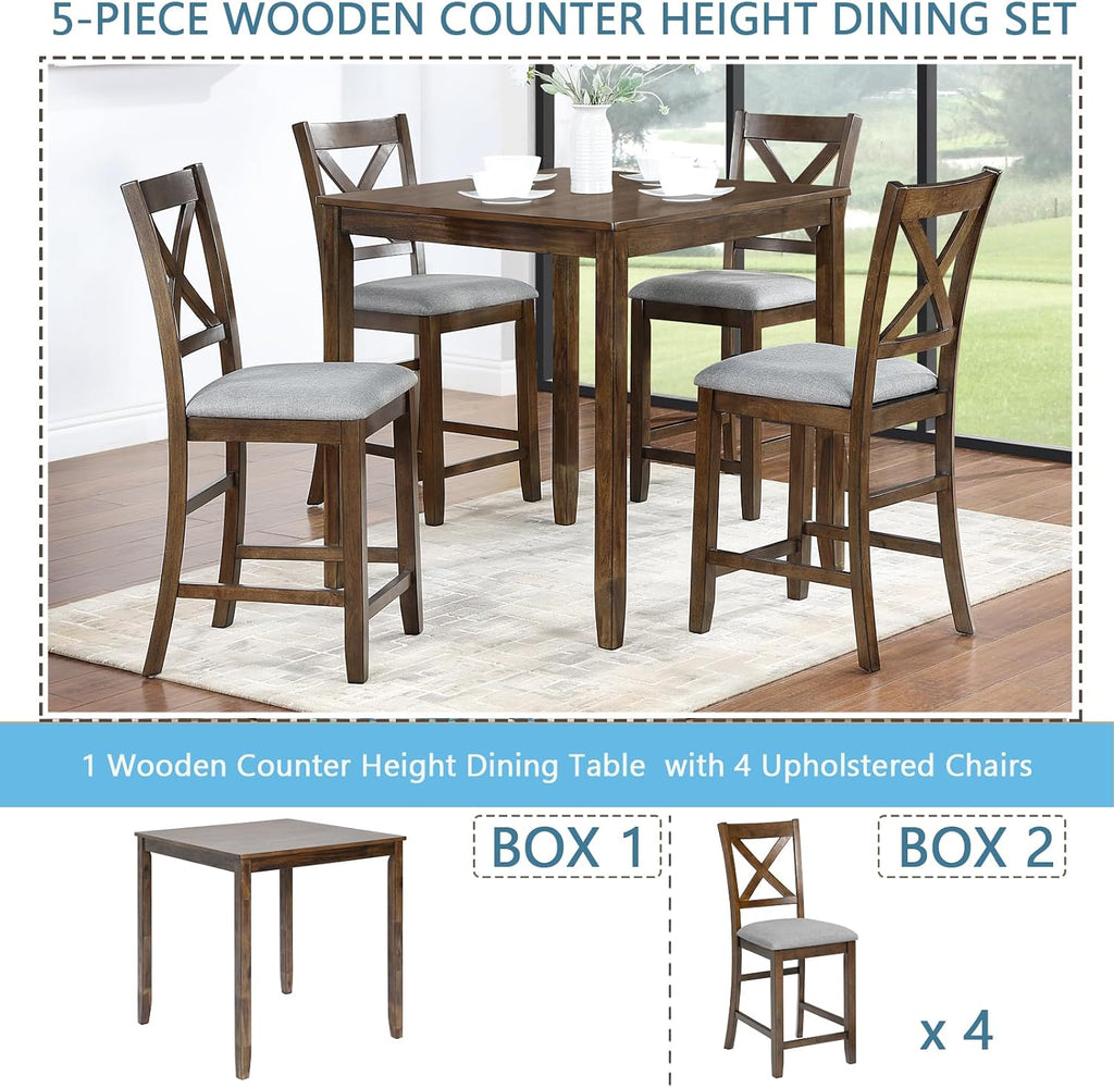 Walnut Farmhouse Dining Set Wood Table 4 Chairs