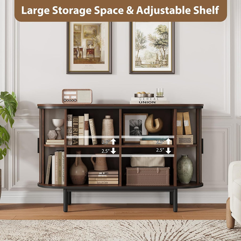 Mid Century Console Sliding Doors Walnut Storage