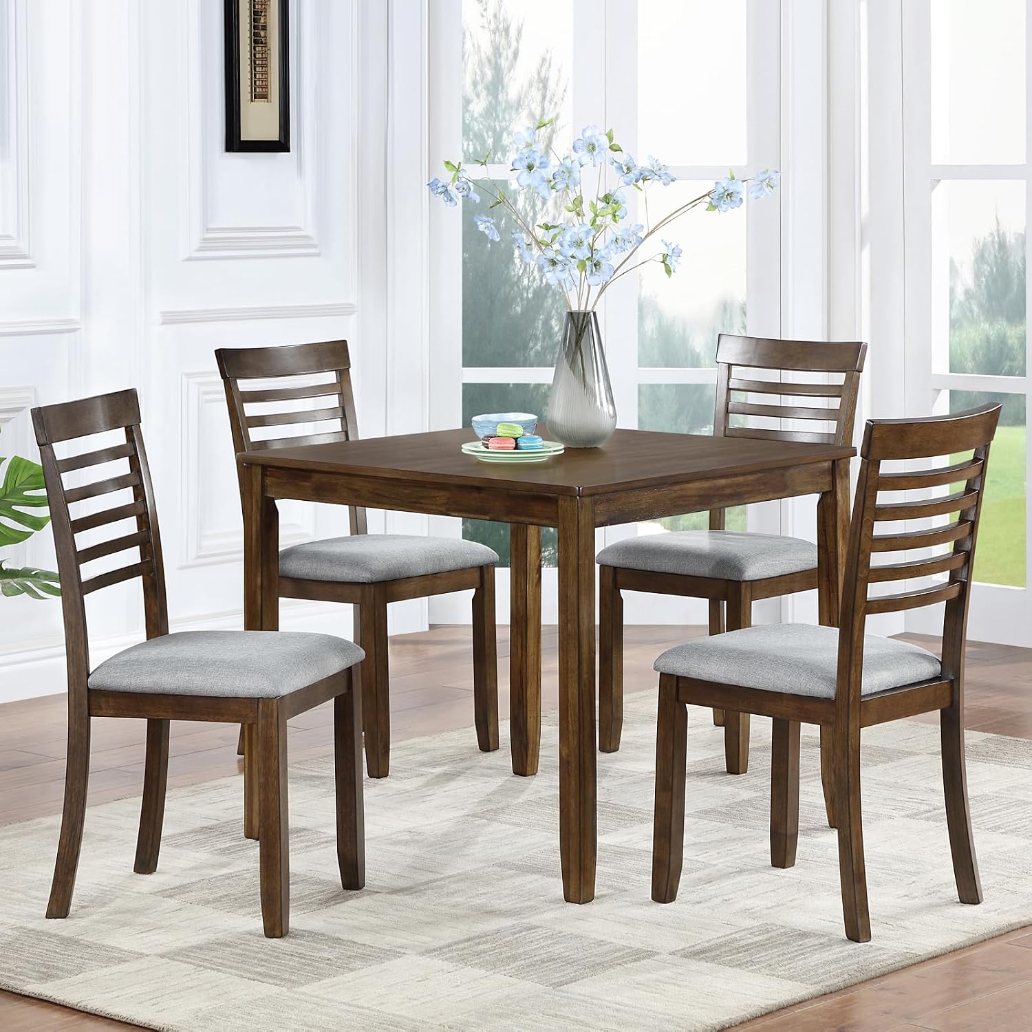 Walnut Square Wood Dining Table For Four People