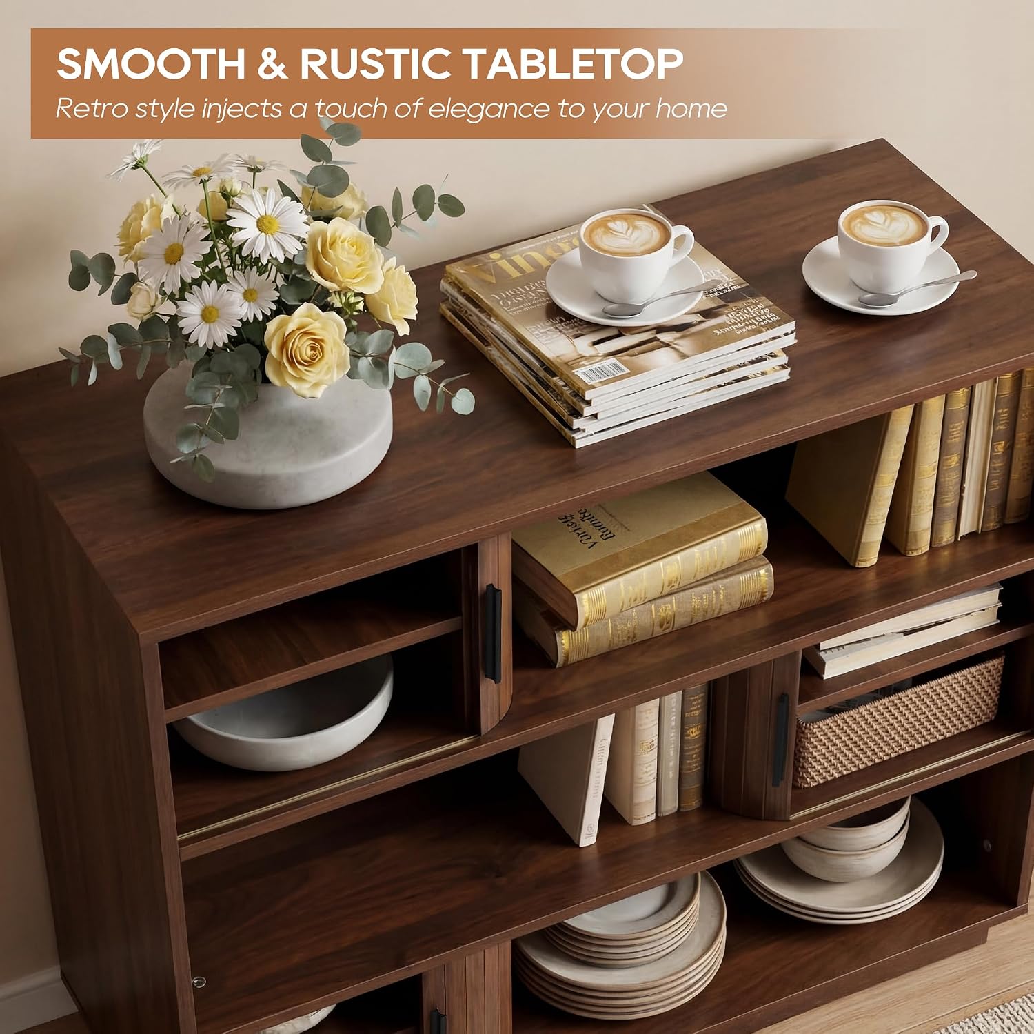 Sliding Door Sideboard with Adjustable Shelves Wood