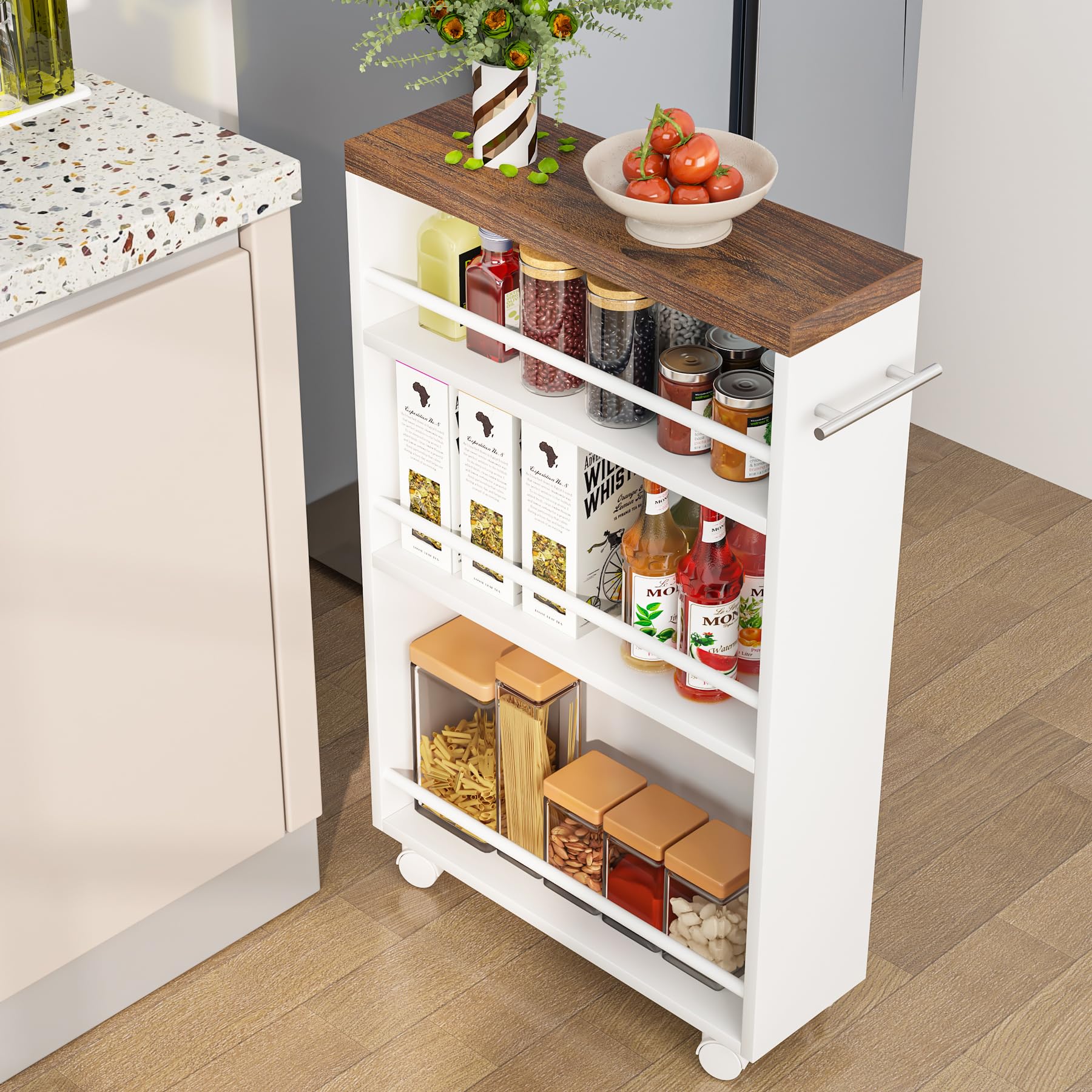4-Tier Slim Rolling Storage Cart With Handle