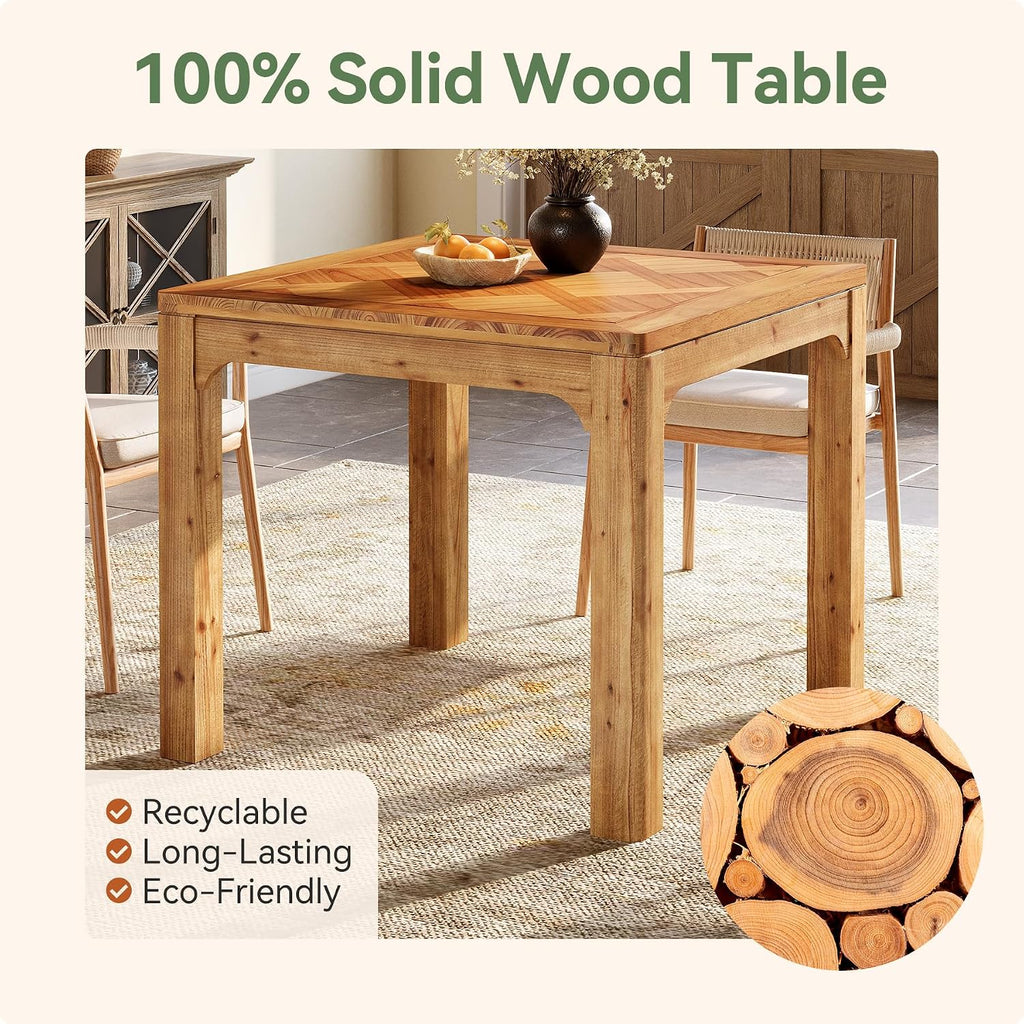 Brown Rustic Square Dining Table Textured Tabletop