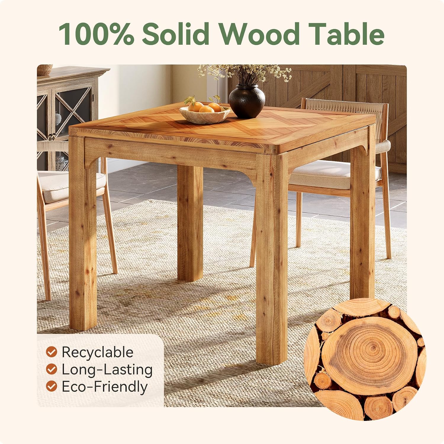 Brown Rustic Square Dining Table Textured Tabletop
