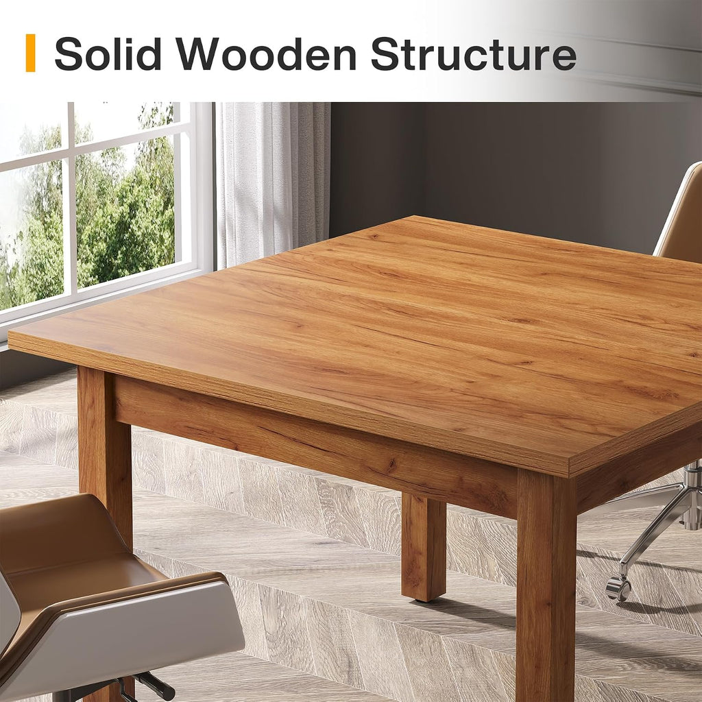 Oak Brown Square Conference Table Wood Legs Seats 4