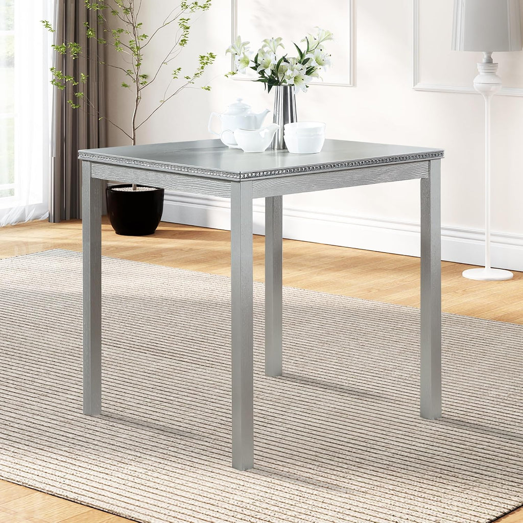 Silver Grey Square Wood Dining Table Seats Four