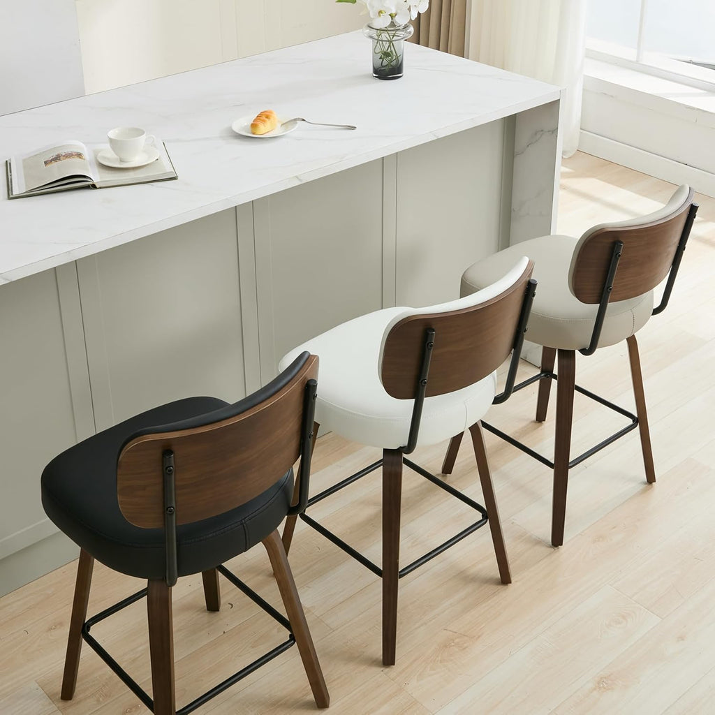 Black Swivel Bar Stools Walnut Legs Set of 3