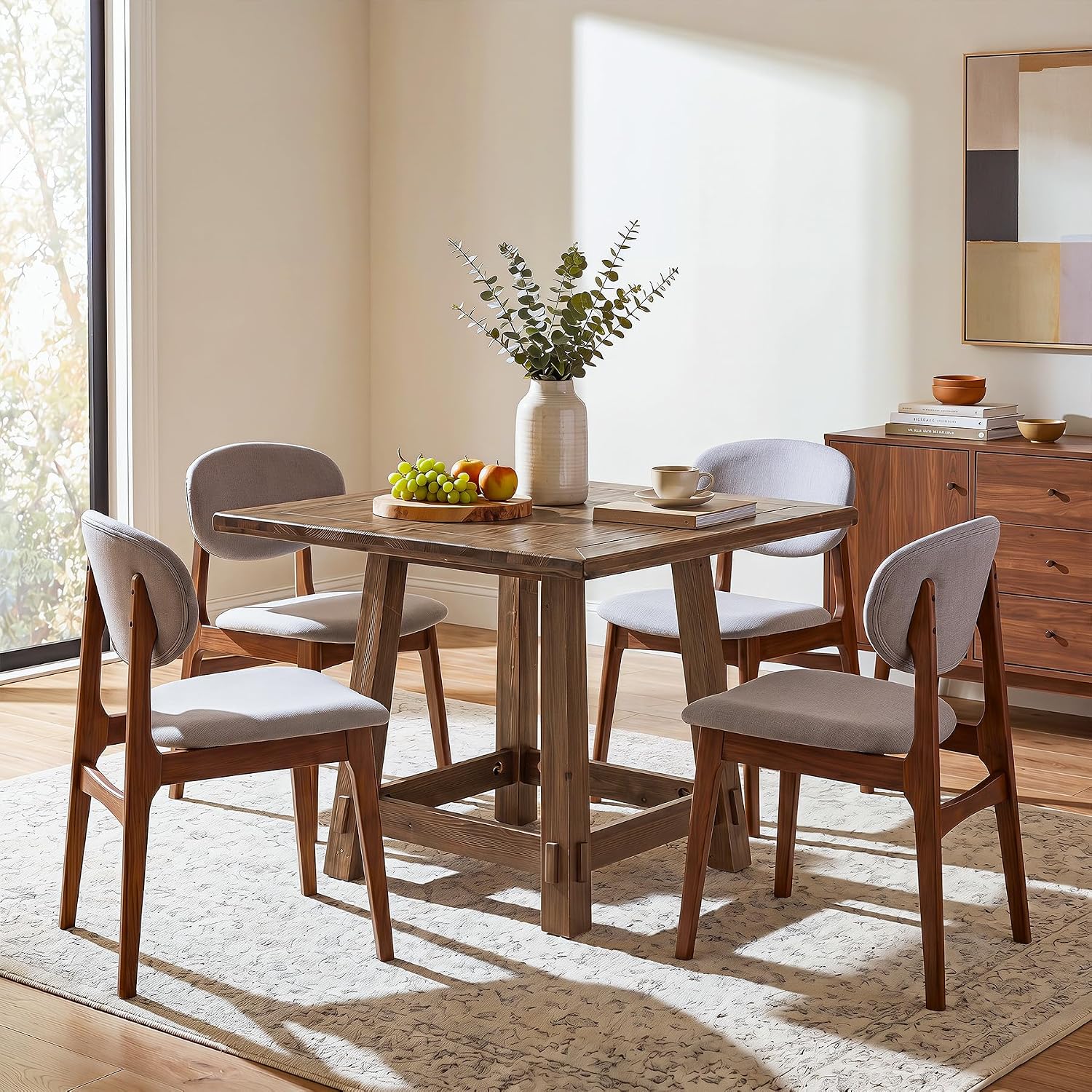 Farmhouse Square Wood Dining Table Seats Four