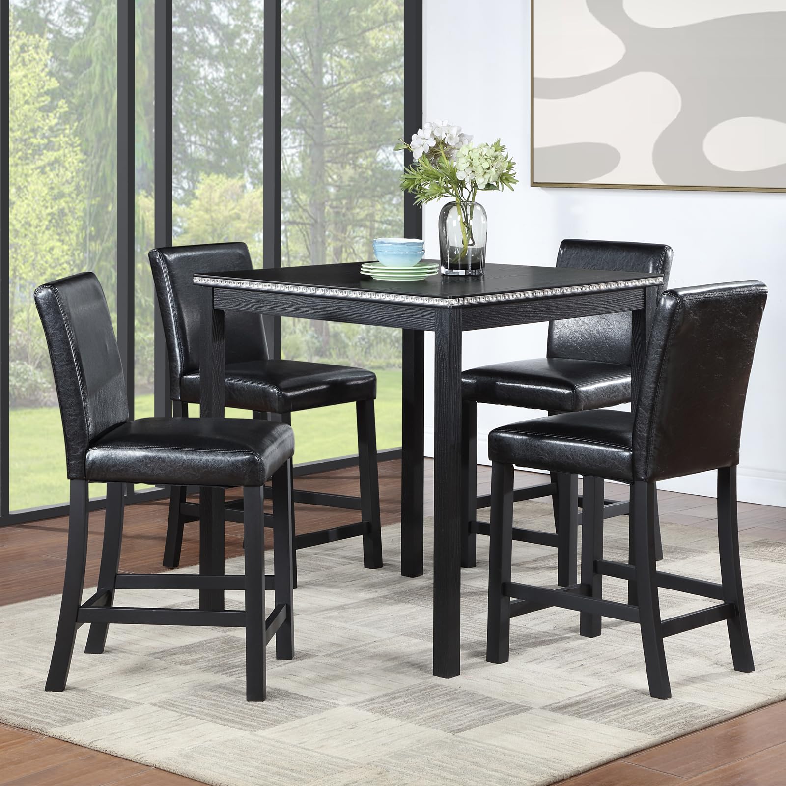Walnut Farmhouse Dining Set Wood Table 4 Chairs