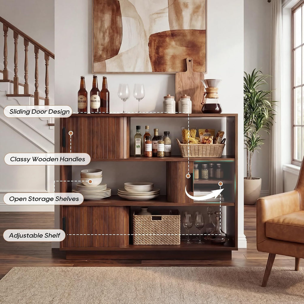 Sliding Door Sideboard with Adjustable Shelves Wood