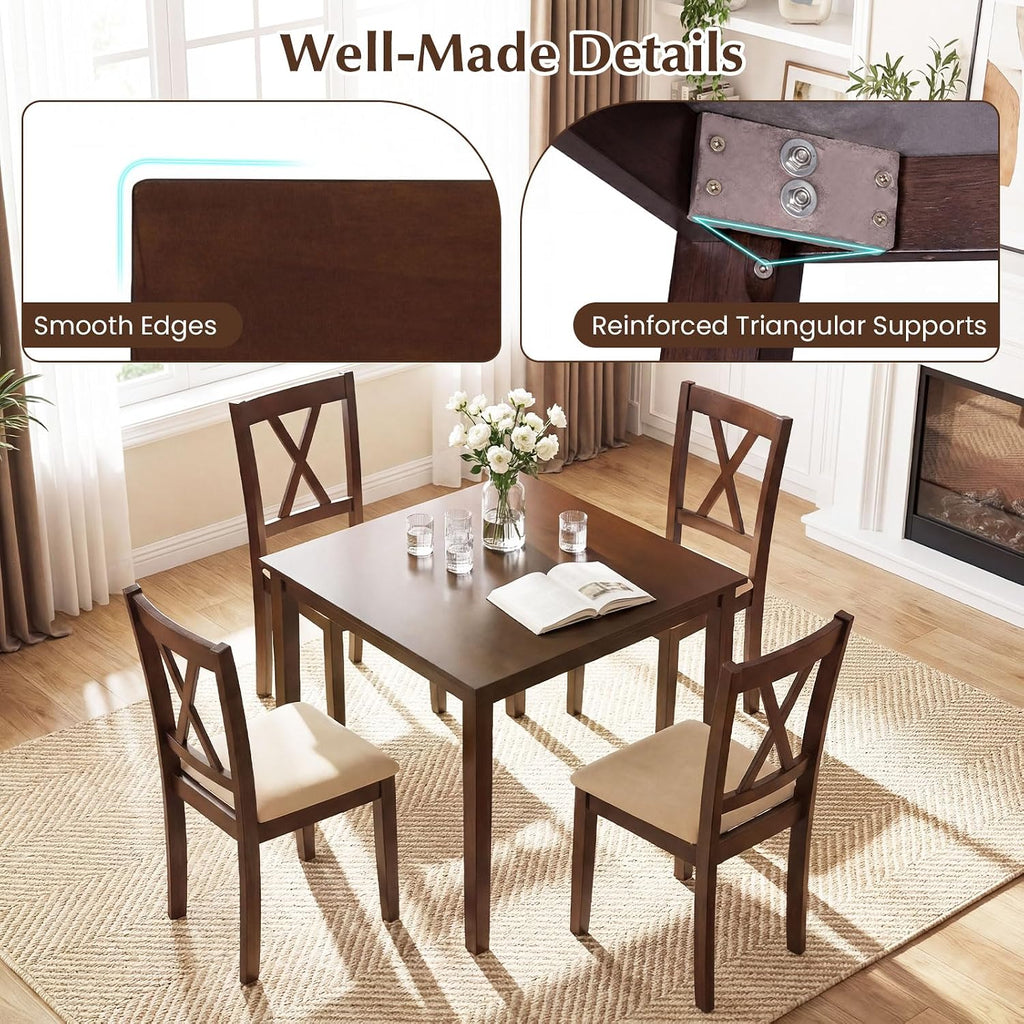 Walnut Wood Square Dining Table Rubber Legs Seats 4