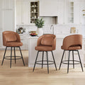 Brown Swivel Bar Stools Metal Frames Lumbar Pillow Set 3