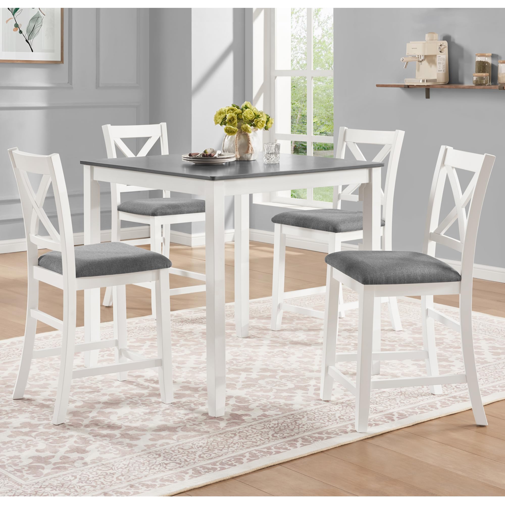 Walnut Farmhouse Dining Set Wood Table 4 Chairs