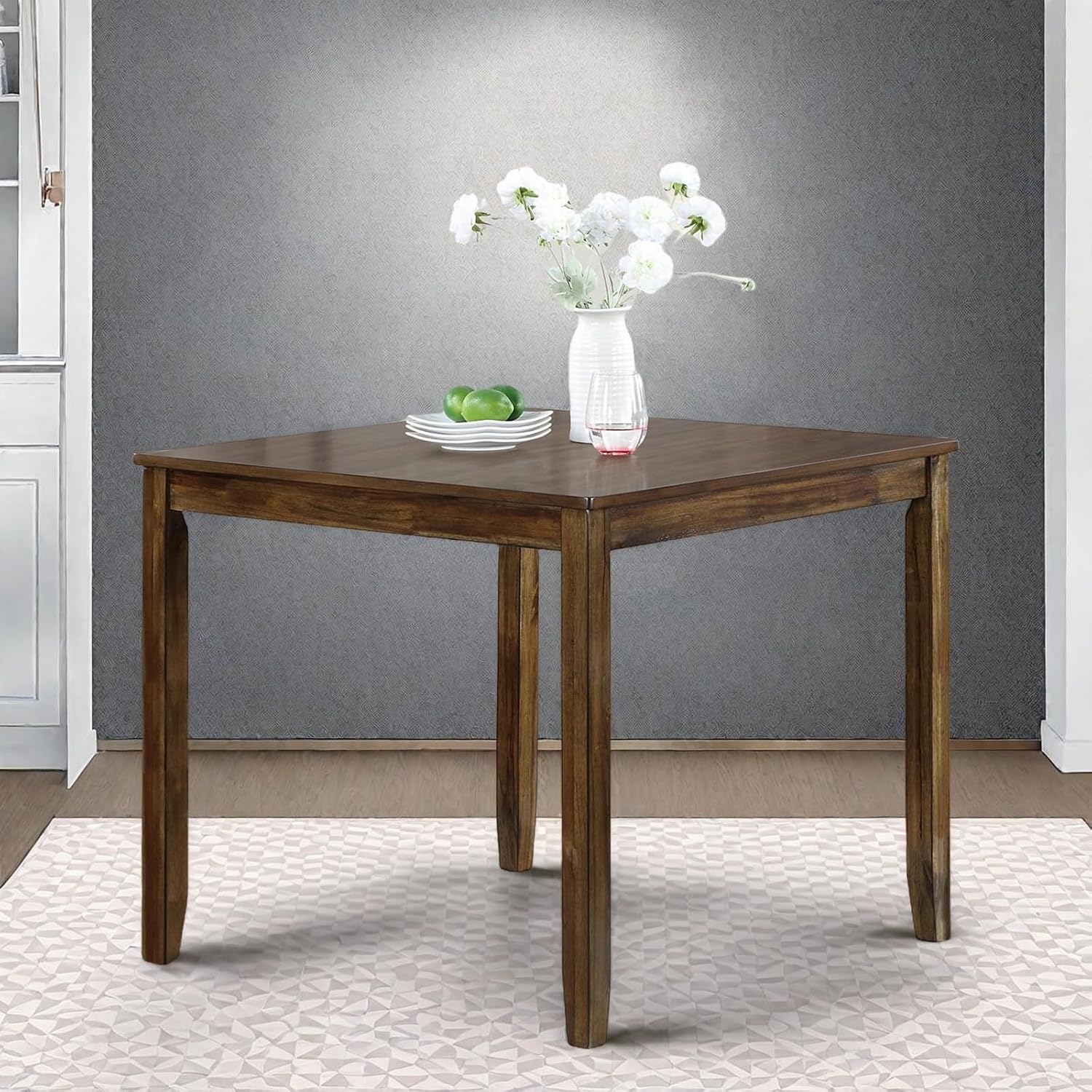 Walnut Square Wood Dining Table Tapered Legs Seats 4