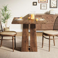 Rustic Brown Square Dining Table Pedestal Base Set 4
