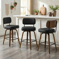 Black Swivel Bar Stools Walnut Legs Set of 3
