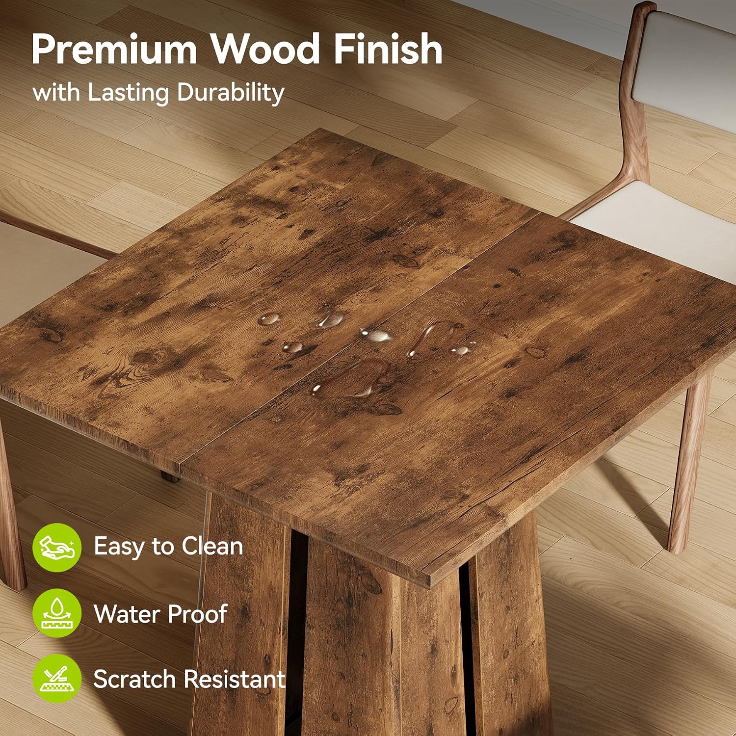 Rustic Brown Square Dining Table Pedestal Base Set 4