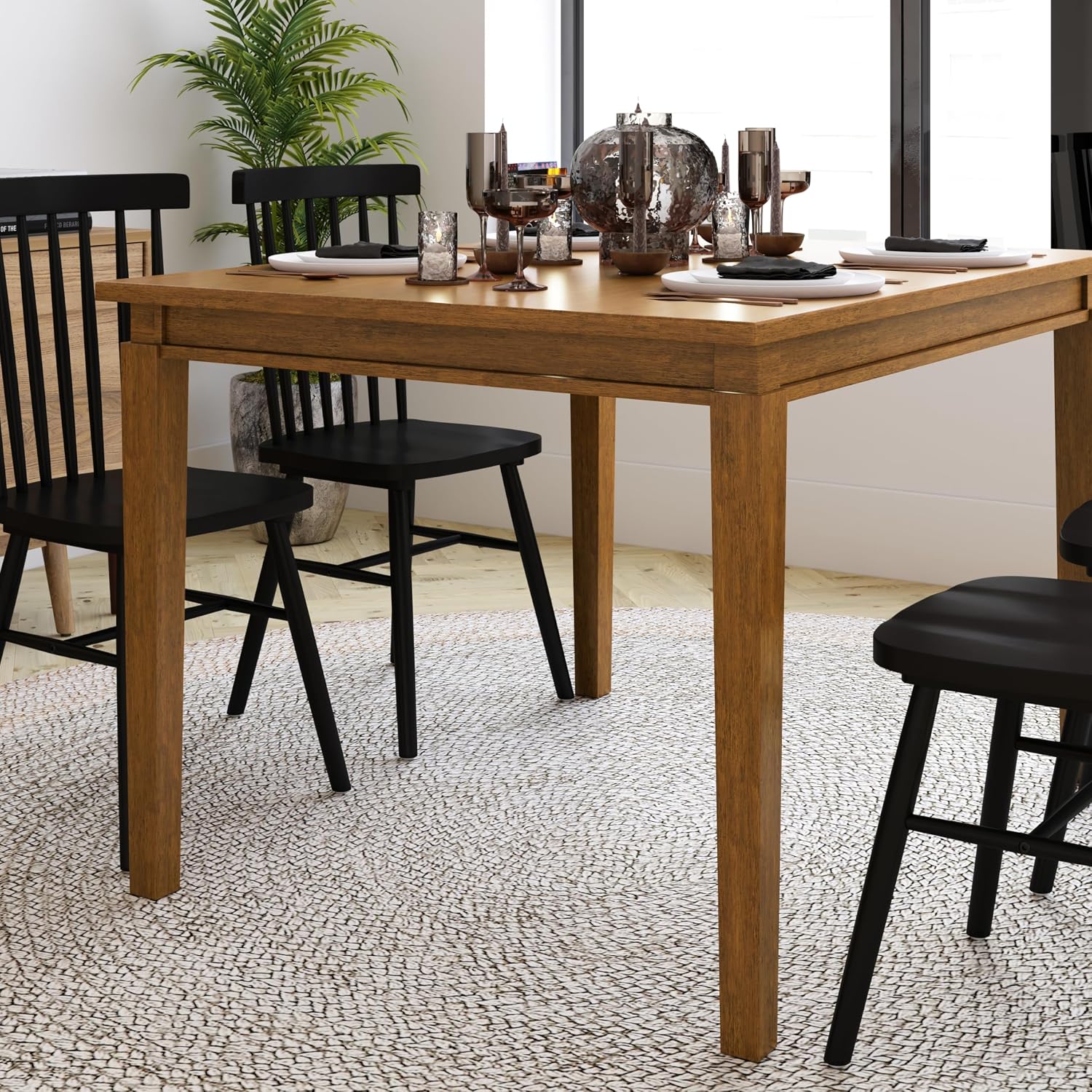 Brown Matte Wood Dining Table Seats Four People