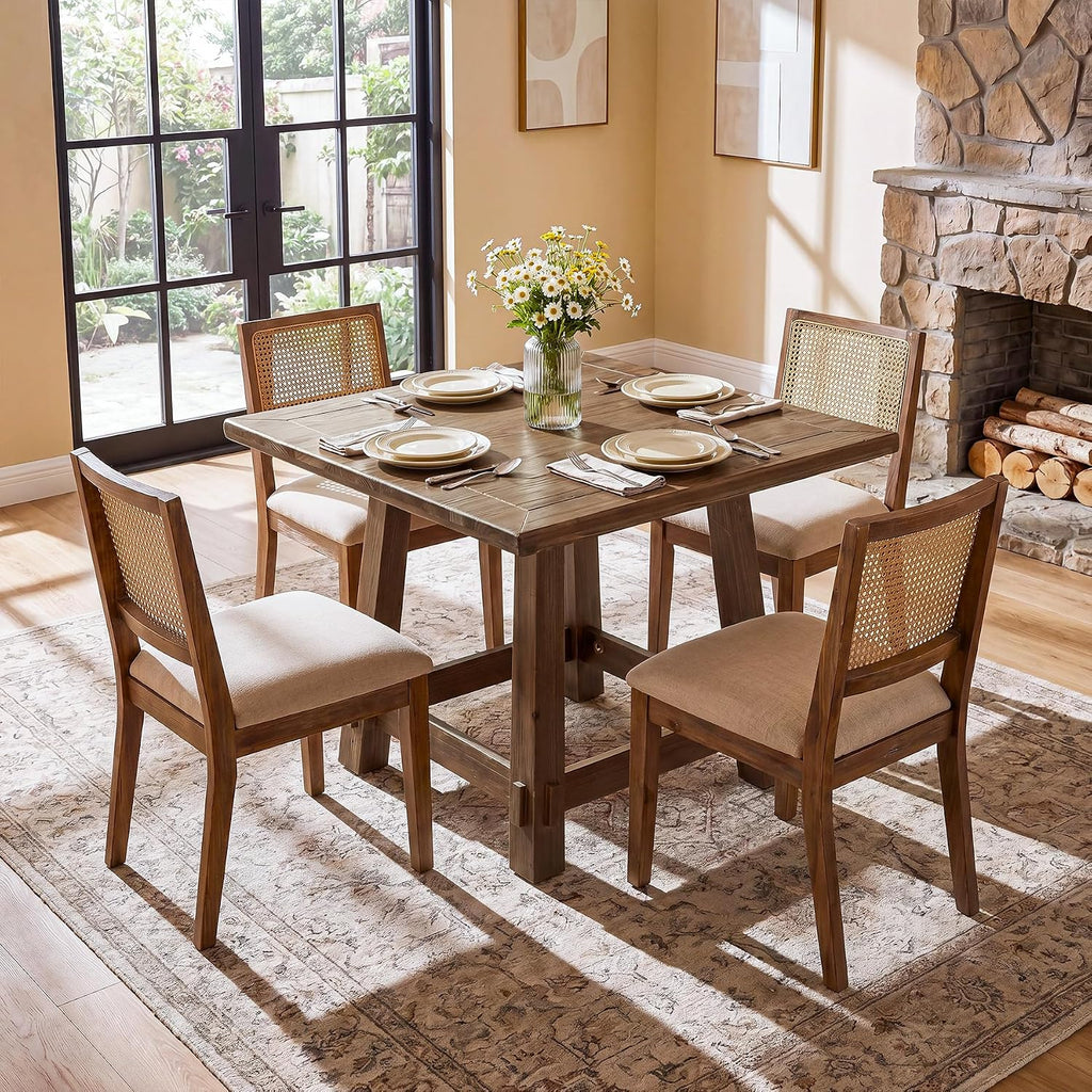 Farmhouse Square Wood Dining Table Seats Four