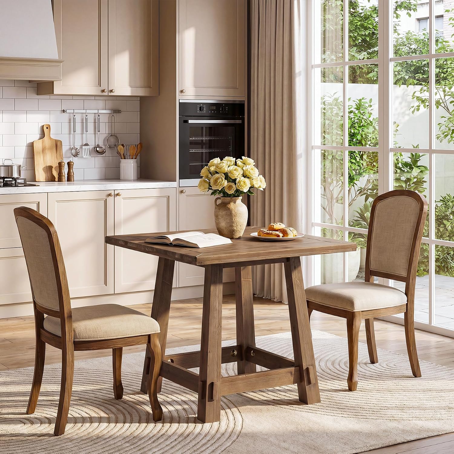 Farmhouse Square Wood Dining Table Seats Four