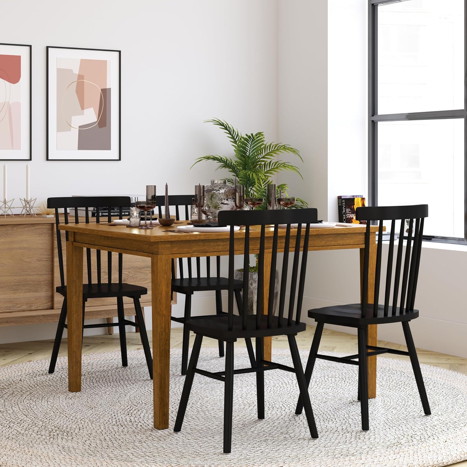 Brown Matte Wood Dining Table Seats Four People