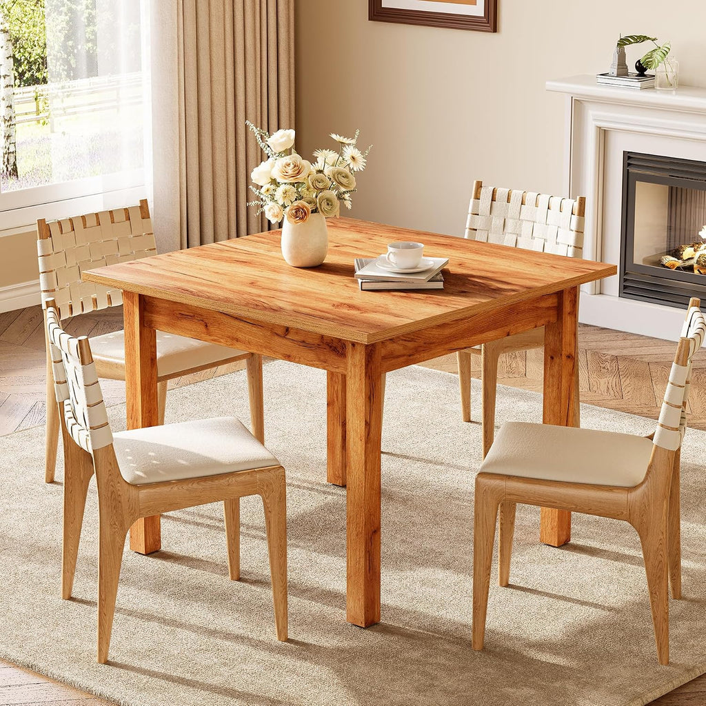 Oak Brown Square Dining Table Seats Four People
