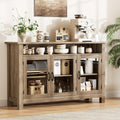 Farmhouse Oak Sideboard Glass Door Open Shelves