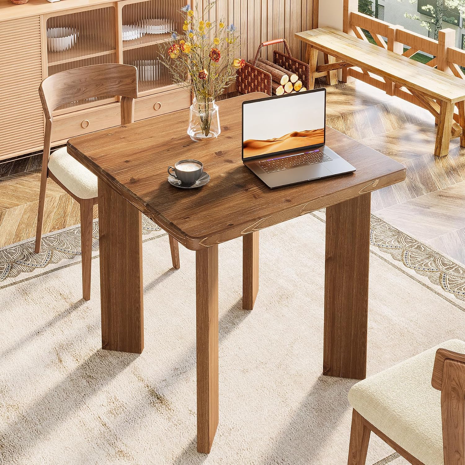 Walnut Square Farmhouse Dining Table Seats Four